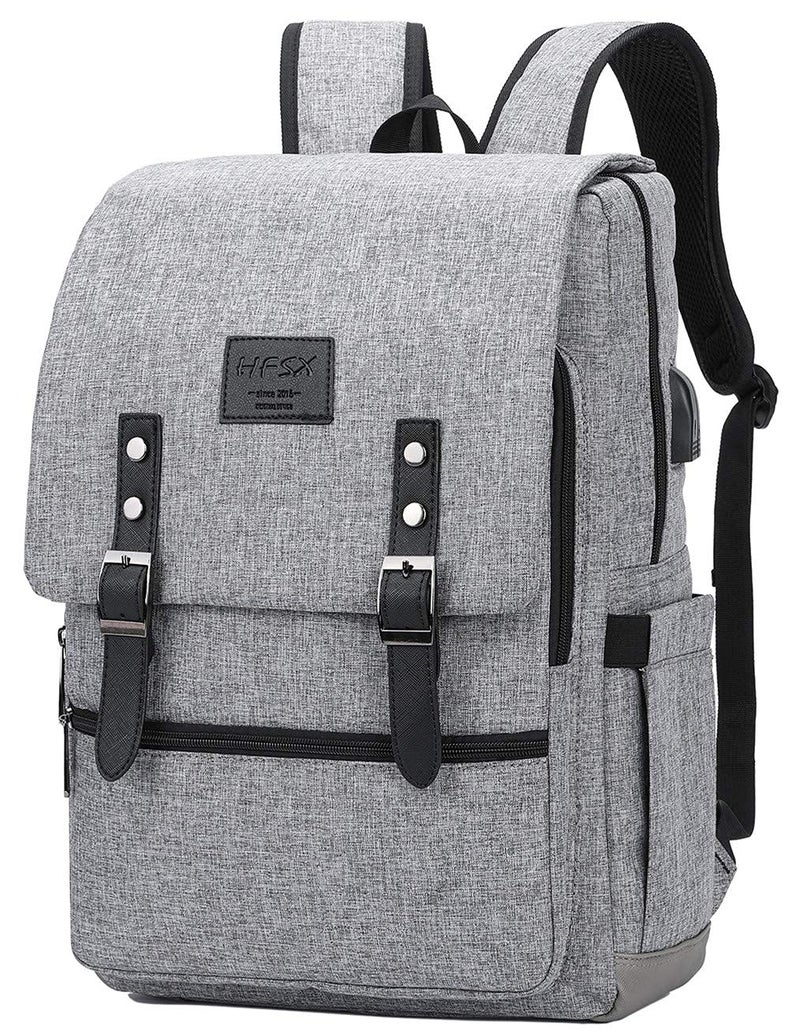 HFSX Vintage Backpack Anti Theft Laptop Backpack Men Women Business Travel Computer Backpack College Bookbag Stylish Water Resistant Vintage Backpack with USB Port Fits 15.6 Inch Laptop Grey - Image 1